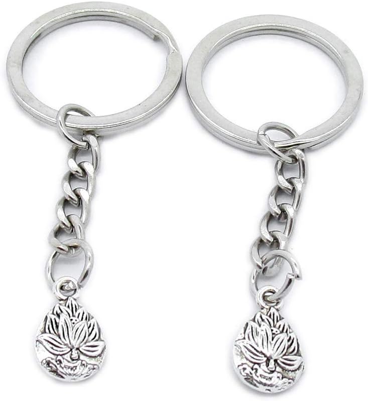 100 PCS Antique Silver Keyrings Keychains Key Ring Chains Tags Clasps AA461 Buddha Buddhism Lotus