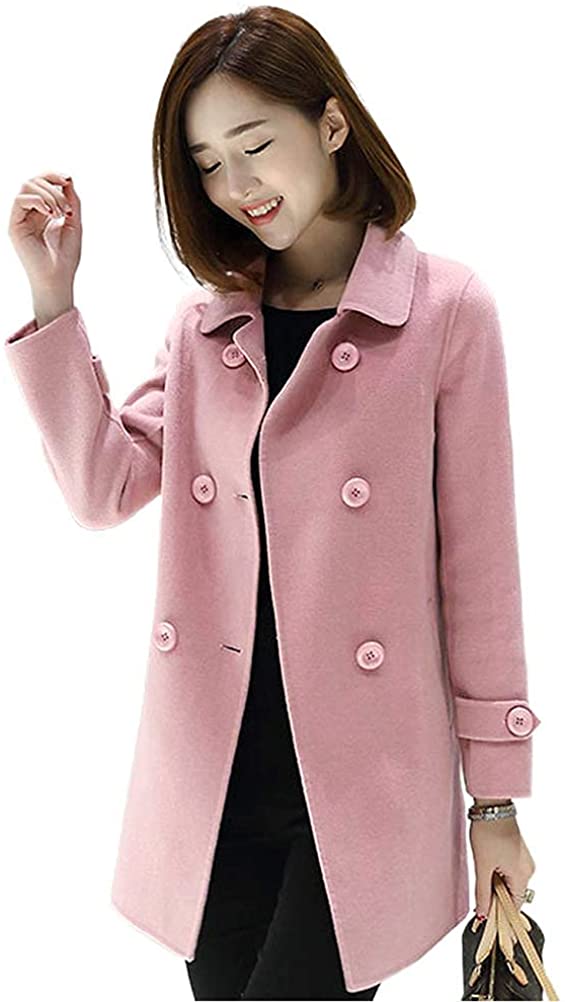 IDEALSANXUN Wool Coat for Womens Double Breasted Peacoat Outwear