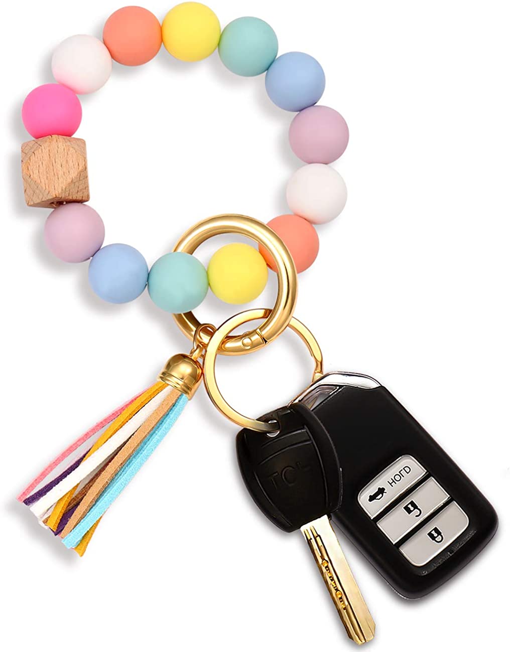 Silicone Key Ring Bracelet Beaded Wrislet Keychain Portable House Car Keys Ring Holder